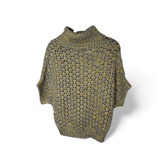 hazel Sweaters - Hazel Gray Gold Open Knit Dolman Turtleneck Sweater Large